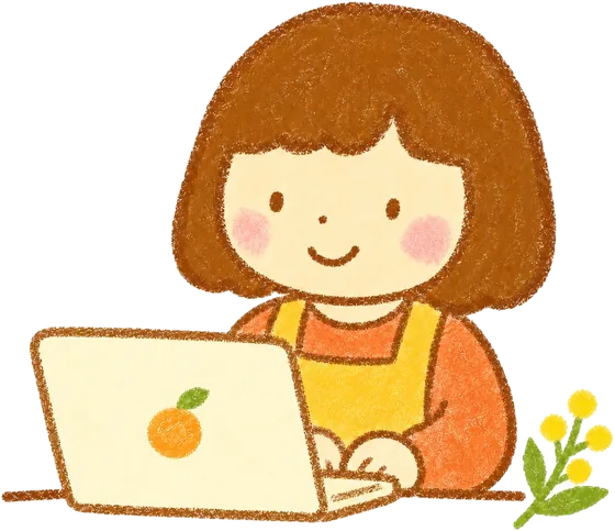 ノートパソコンでホームページをつくっている人のイラスト